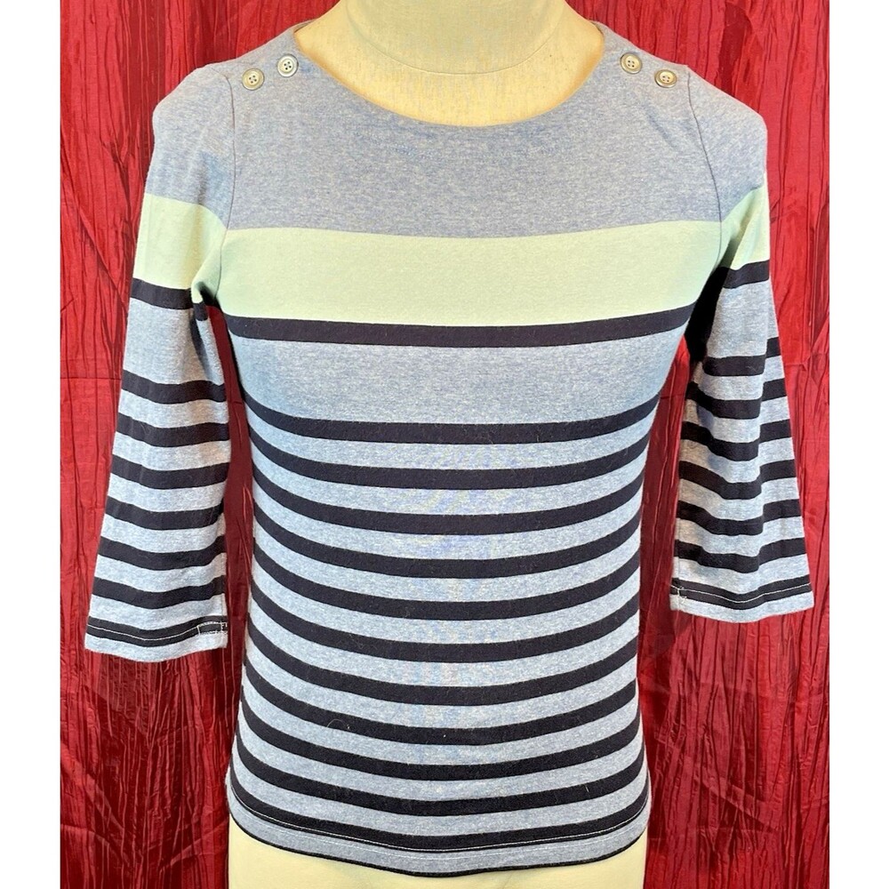 Womens Croft & Barrow Cotton Blend Blue & Gray Striped 3/4 Sleeve Shirt sz M